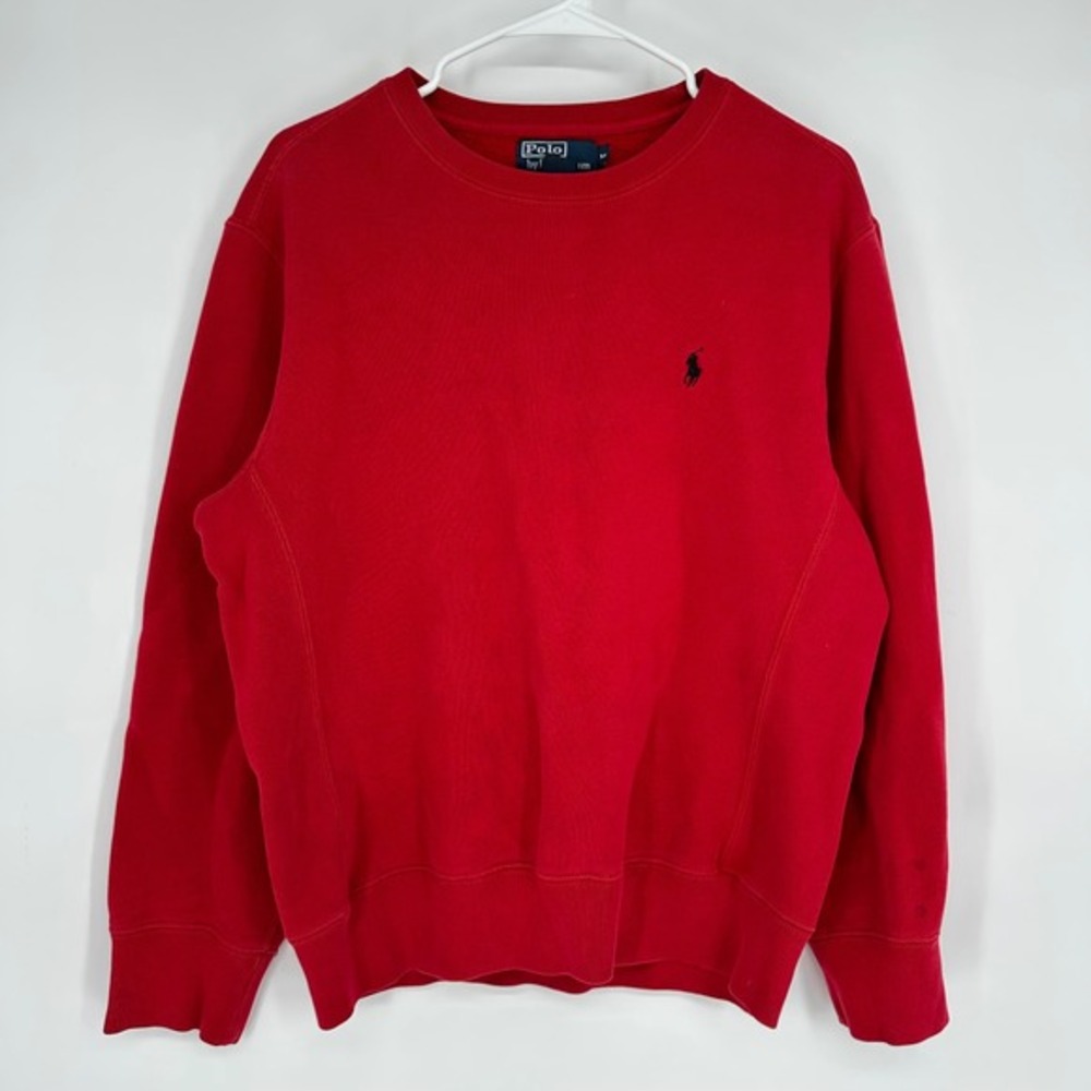 Vintage 90s Polo Ralph Lauren Mens Red Crewneck Sweatshirt Pony Logo Size Medium